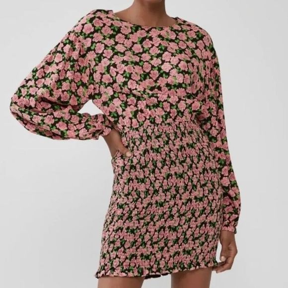Zara Dresses & Skirts - Zara Rose Floral Smocked Skirt Dress